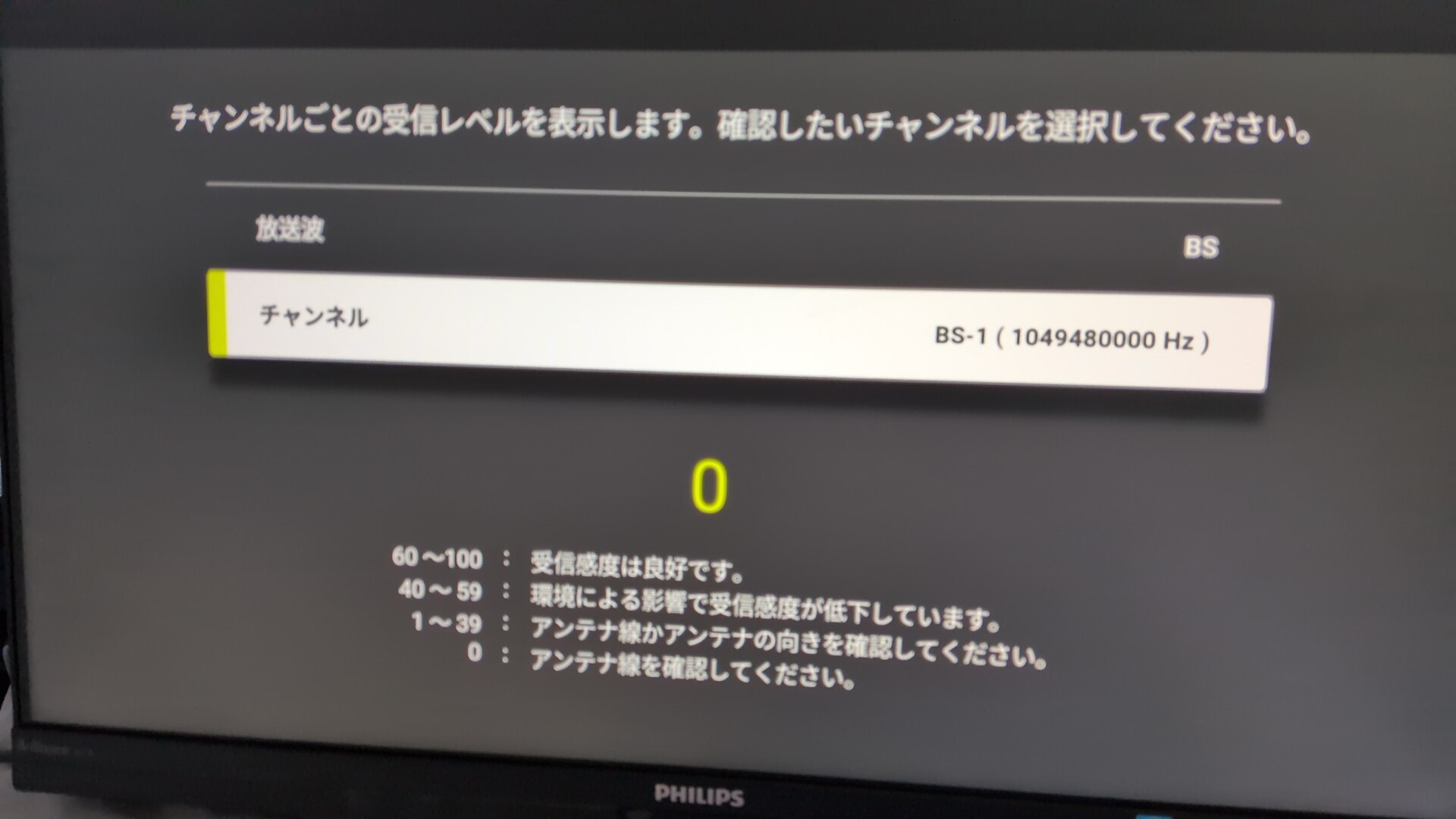 BS1 の受信レベルは 0